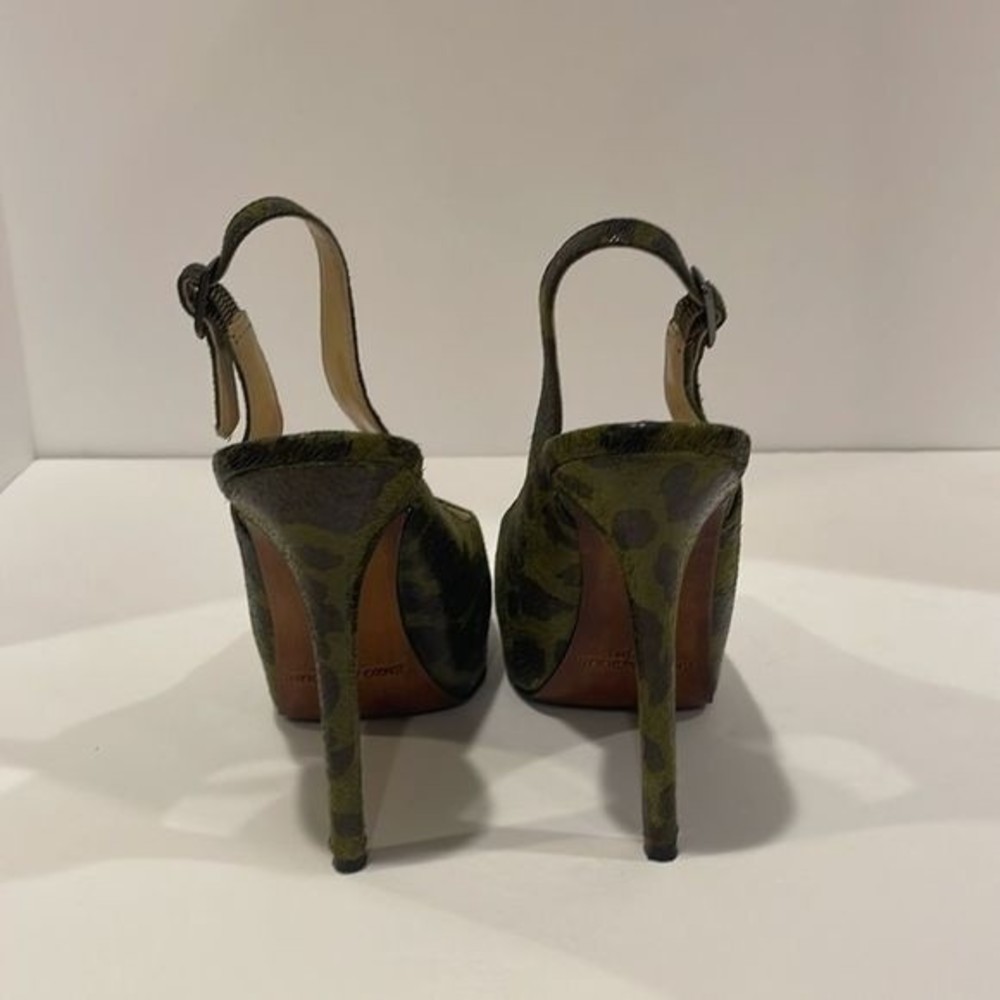 Enzo Angiolini Green And Black Leopard Print Platform Slingback Heels   Size 7.5 - Picture 4 of 7